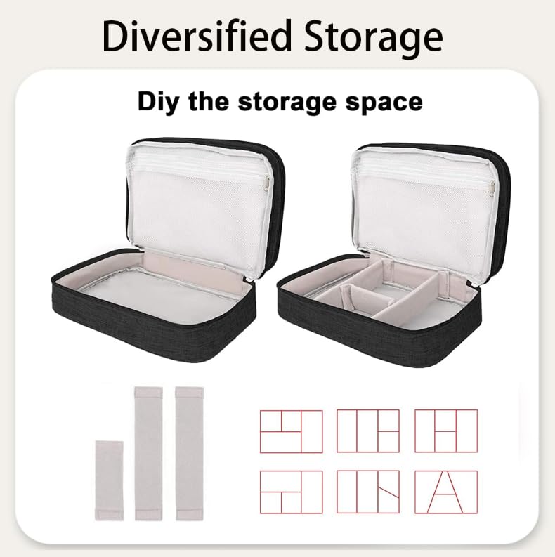 Zibuyu Electronics Organizer Bag for Travel with 3 Layer Storage and Adjustable Dividers | Black