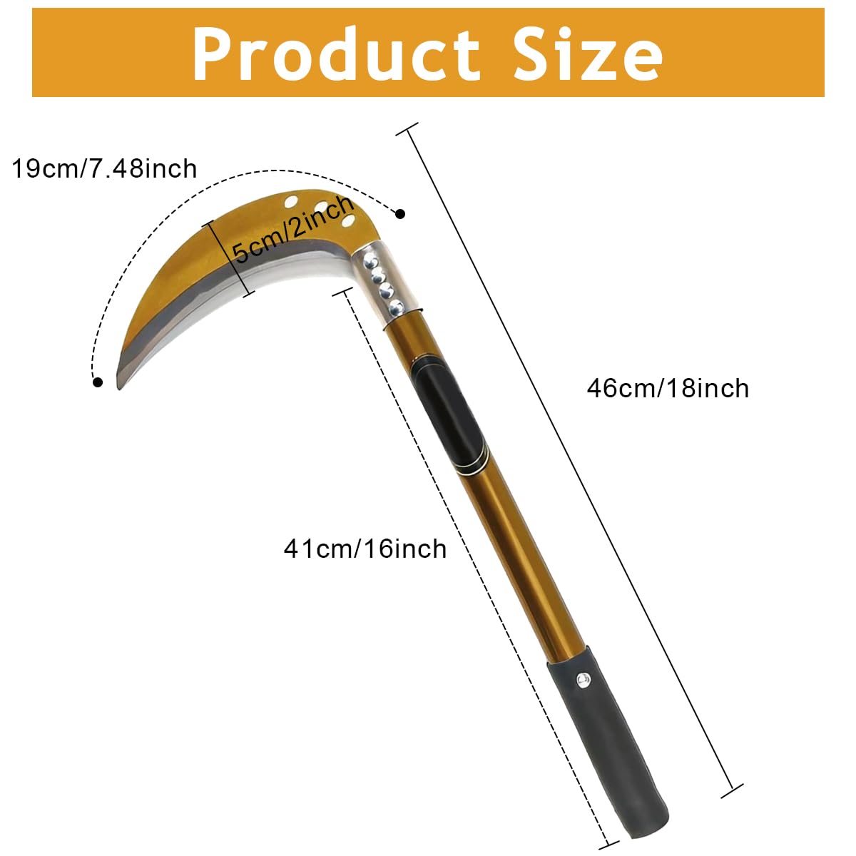 Sickle 18 Inch Heavy Duty Hand Weeder for Gardening with 7.48 in Carbon Steel Blade and Ergonomic Anti Slip Handle