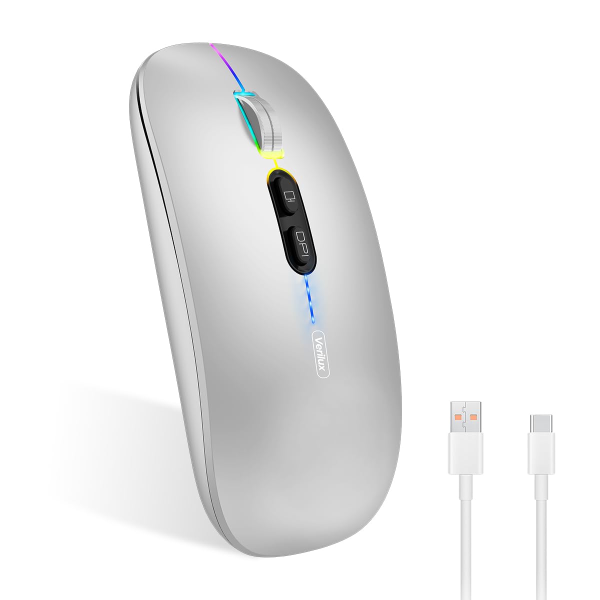 Verilux® Wireless Mouse Upgrade Three Modes 2.4G & Bluetooth 3.0 & Bluetooth 5.1 Wireless Fashion Ultra Slim Silent Mouse Game Mouse with Adjustable DPI for iPad, Laptop, PC, Mac, Windows