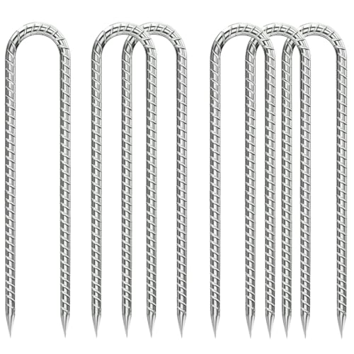 HASTHIP 6Pcs Garden Stakes Landscape Staples for Securing Landscape Fabric, Heavy Duty Tent Stakes, Multi Camping Windproof Nails, Galvanized Steel Ground Stakes Staples Securing Pegs (11.8 In)