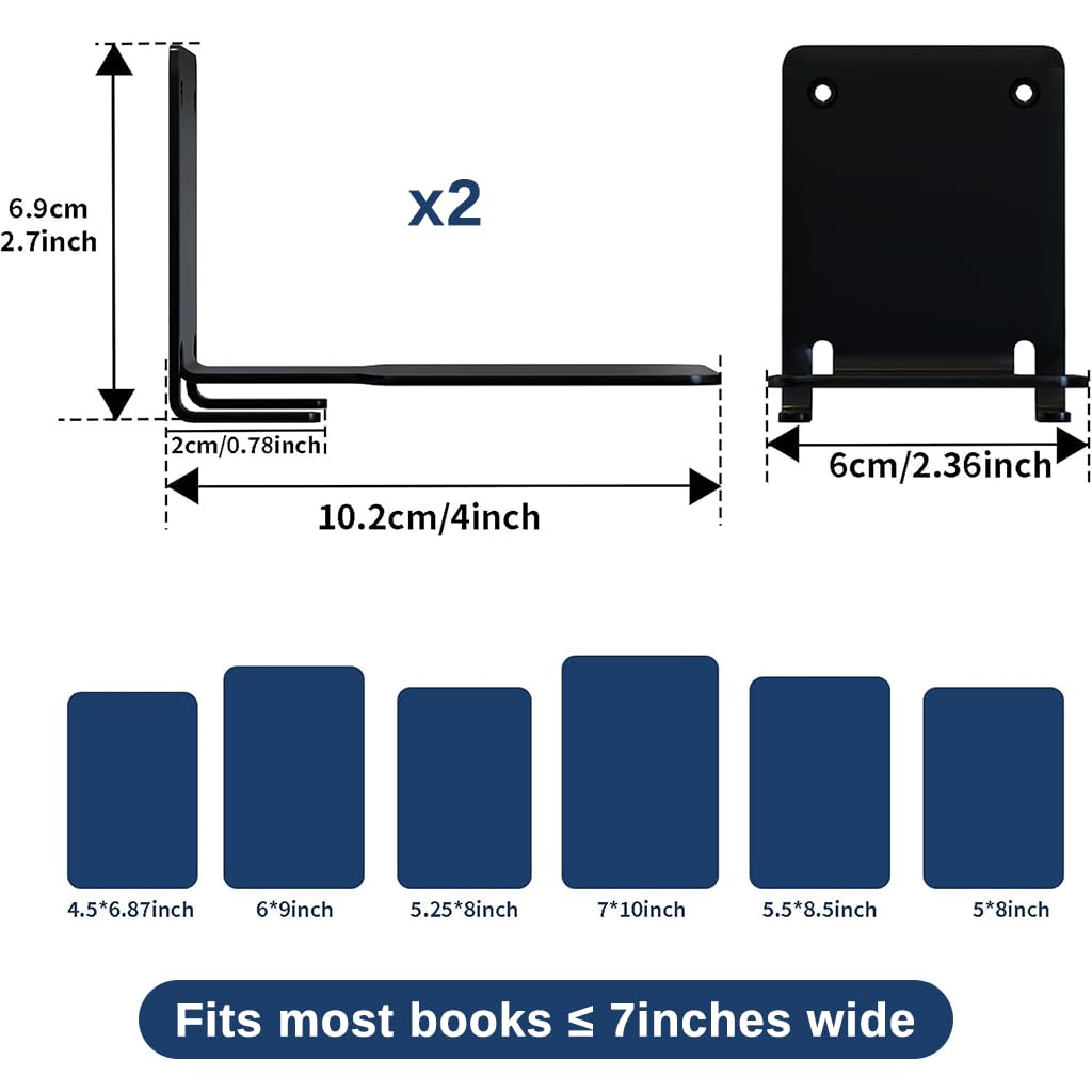 HASTHIP Invisible Wall Book Shelf for Stylish Storage with Screw Mounted Design | 2Pcs Black Metal
