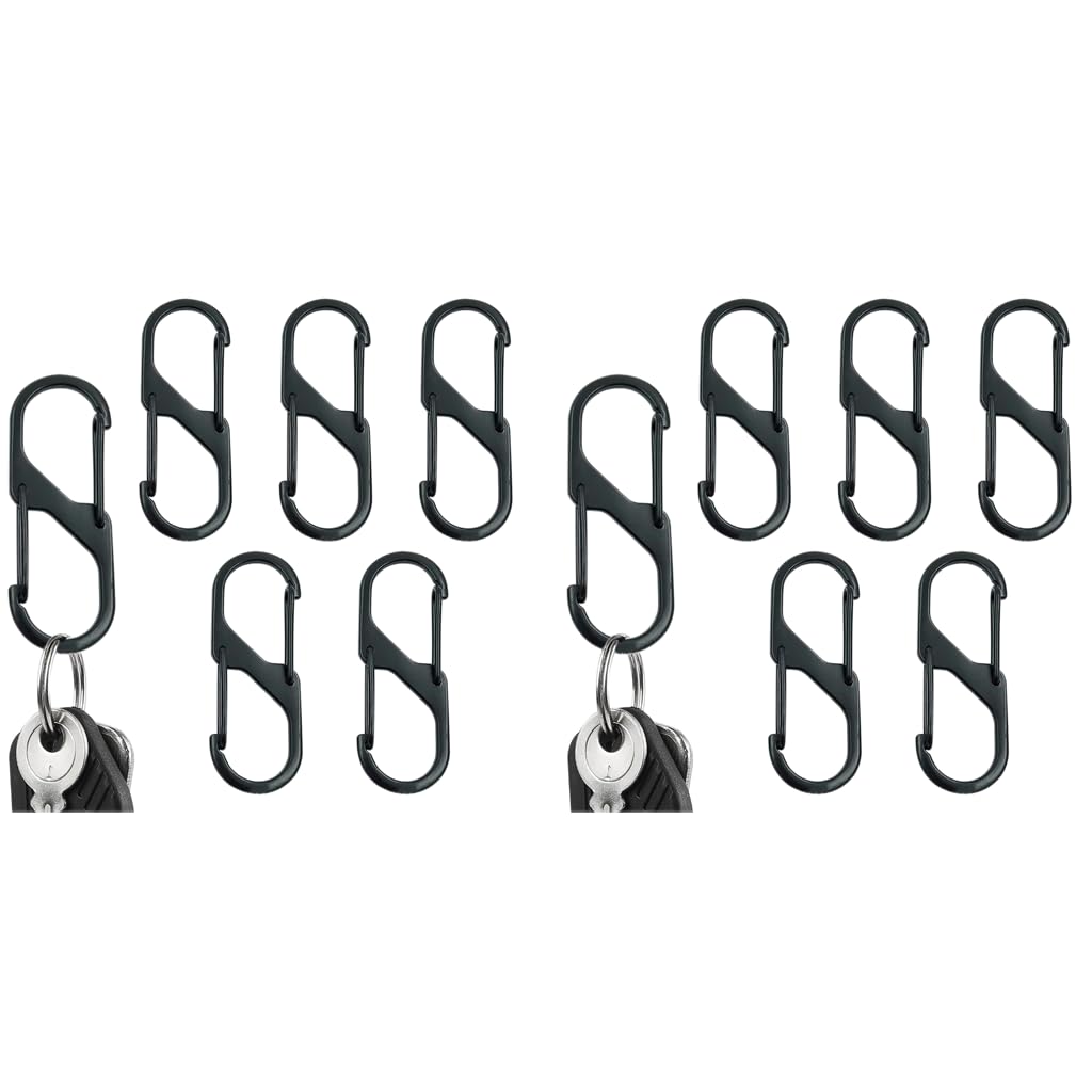 Proberos Mini Carabiners for Keys 10PCS featuring Dual Hook Design and Zinc Alloy Black