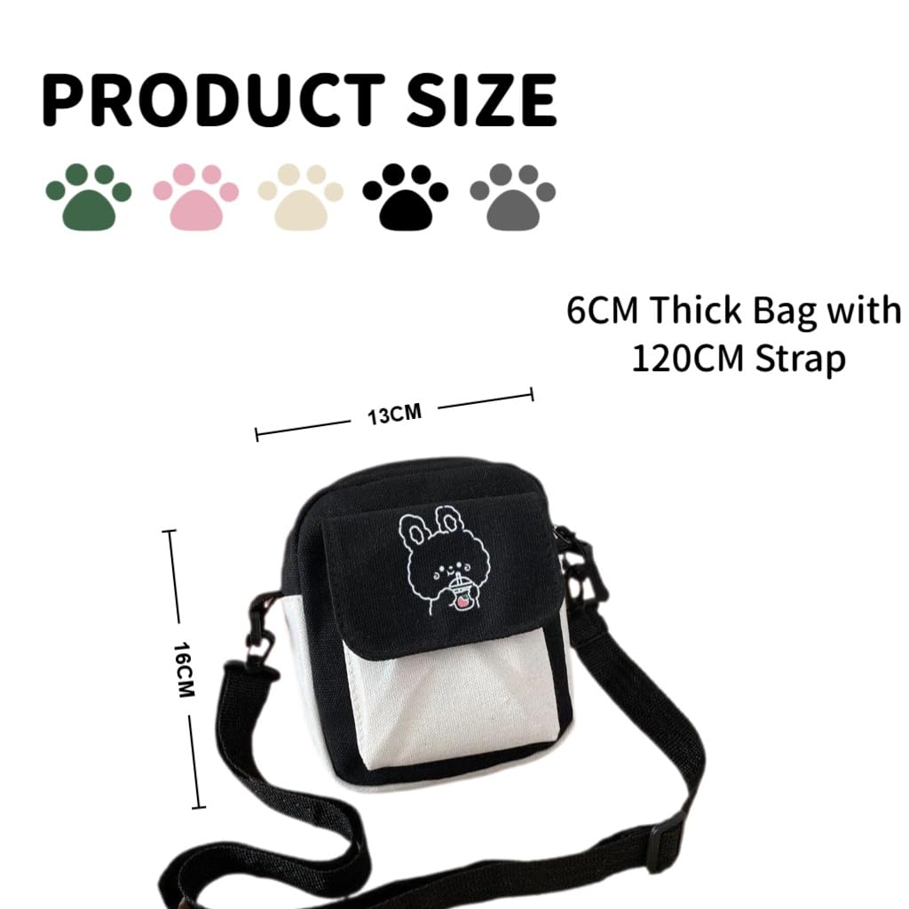 ZIBUYU Mini Sling Bag for Girls with Double Layer Zip 13x16cm Canvas | Cute Bunny Crossbody