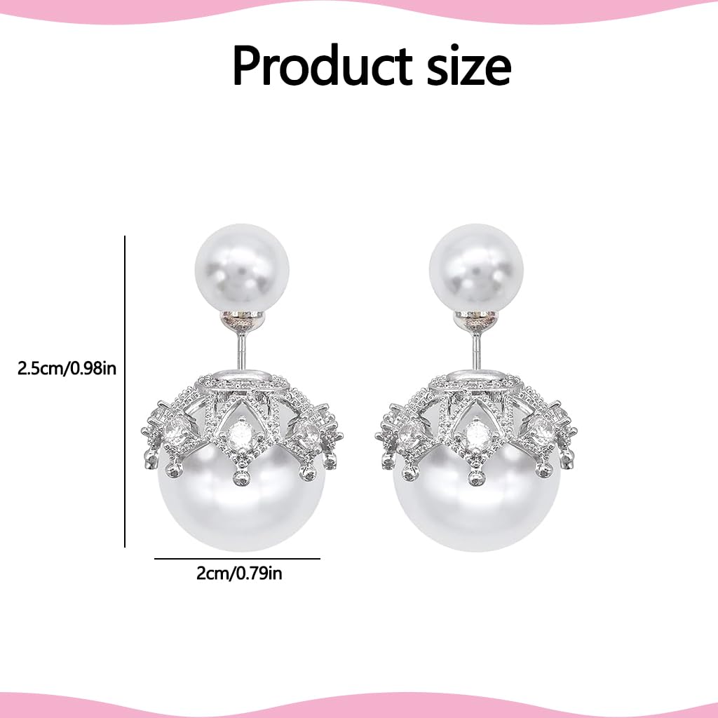 ZIBUYU Pearl Earrings for Women featuring Double Sided Studs with Rhinestones & Crystal Design