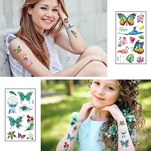 MAYCREATE® 10 Sheet Glittering Tattoo Sticker, Butterfly Dreamcatcher Theme Sticker Waterproof Temporary Tattoos for Birthday Parties, Group Activities, Aesthetic Tattoo Sticker Tattoo