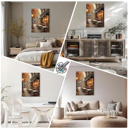 HASTHIP® Paint by Numbers Kit for Adults Street Cafe on Canvas for Beginners DIY Acrylic Oil Painting Kits for Home Wall Decor 3PCS