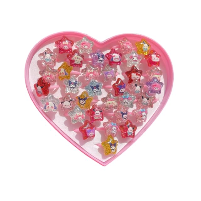 PATPAT® 36pcs Little Girl Gem Rings,Adjustable,Random Color Style Diamond Kids Play Rings in Box