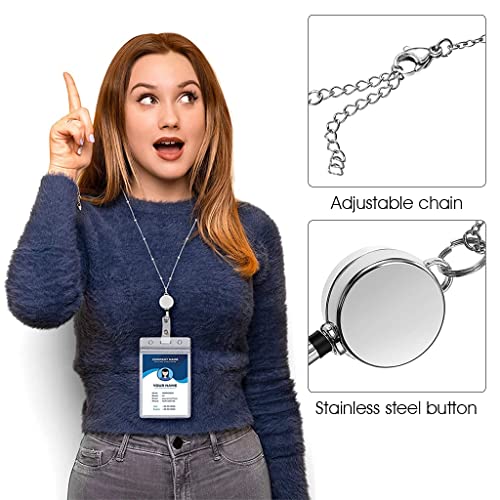 ELEPHANTBOAT® Silver ID Card Holder with Metal Lanyard for Office ID Cards,Heavy Duty Retractable Badge Holder with 2 Waterproof Transparent Card Sleeves & 1 Lanyard