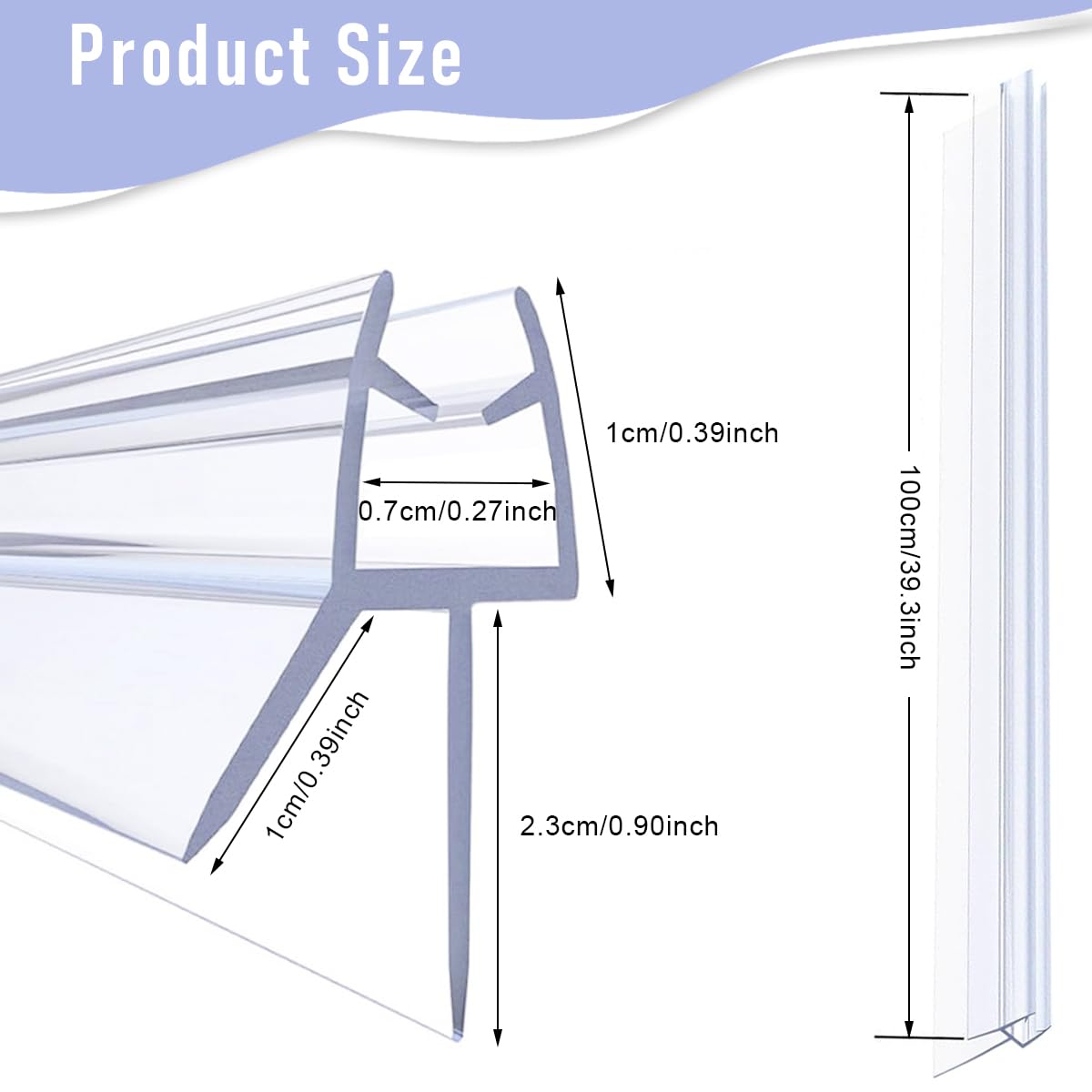 HASTHIP 39 Inches Bathroom Door Bottom Seal Flexible Dual Flap Design Glass Door Water Stopper Strip Door Sweep Universal Slide-in Door Bottom Water Stopper Strip for Glass Roor within 4-6mm Thicknes