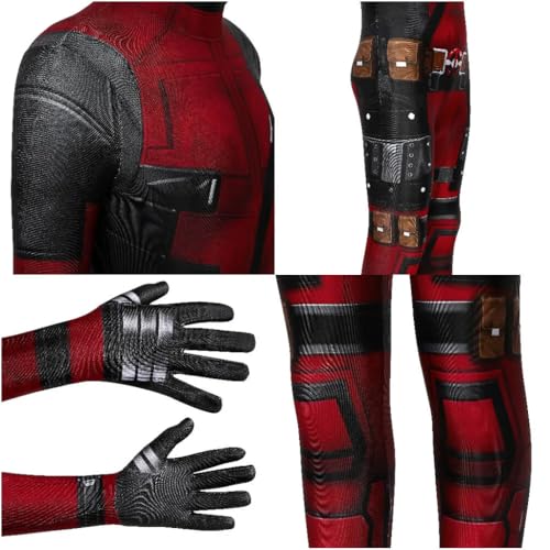 FANCYKU® Kids Deadpool Costume Suit Mask Halloween Cosplay for Boys 3D Digital Print Jumpsuit Outfit Girls Christmas Gift Size 130cm Red Black Cotton 2PCS