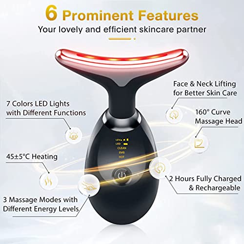 ZIBUYU® Red Light Therapy for Face Mask Therapy Anti Wrinkles EMS LED Face & Skin Rejuvenation for Face & Neck Massager Double Chin Lifting Device Chin Tighten Facial Contour Neck Cream - Black