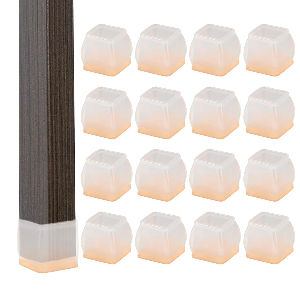 HASTHIP Chair Leg Floor Protectors for Tilting and Vertical Legs 16 pcs with Felt Pads | Transparent TPE Sleeve 3.2x2.2~4.2x3 cm