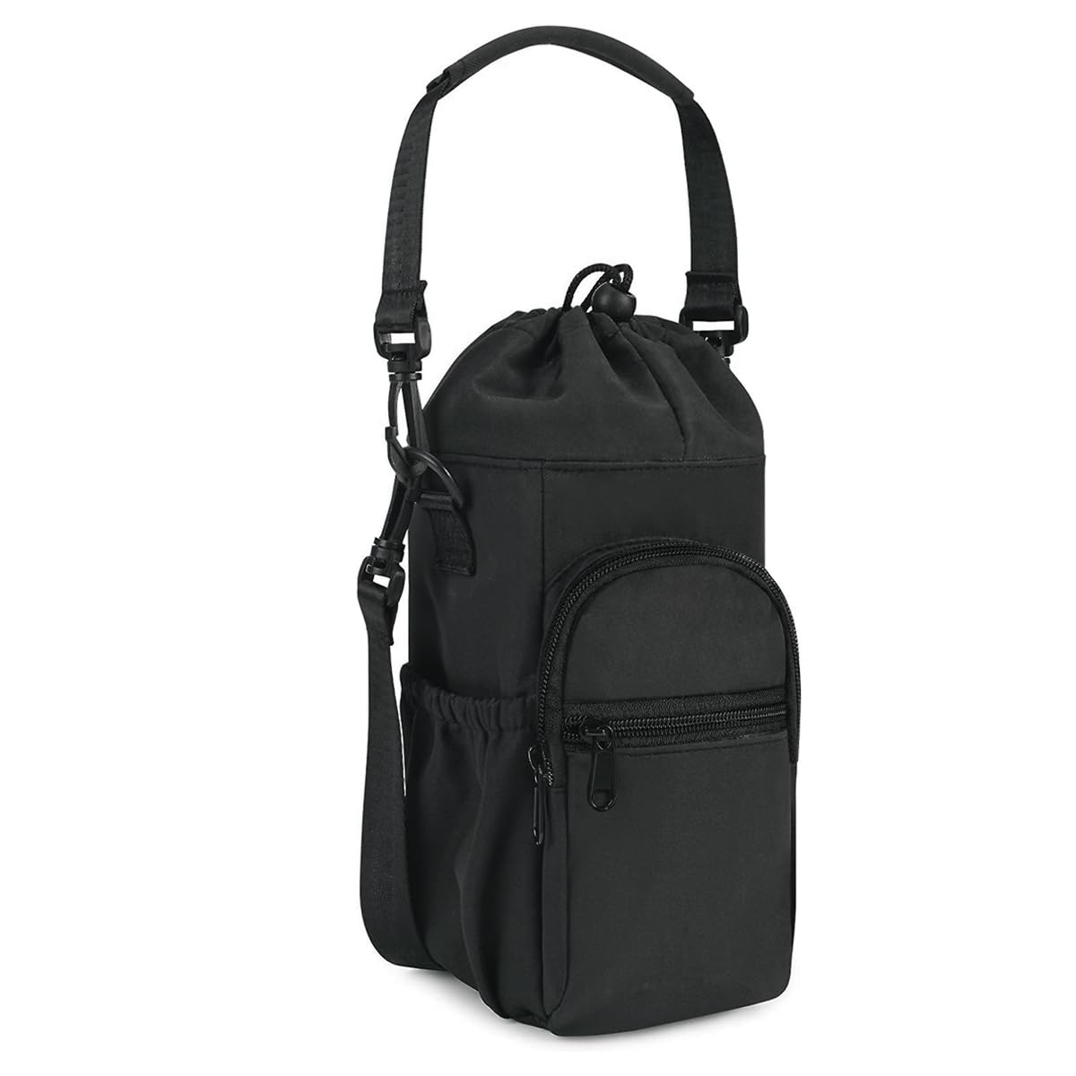 GUSTAVE Outdoor Water Bottle Carrying Bag for Hiking with 40oz Pouch and Phone Pocket | Black Canvas Sleeve