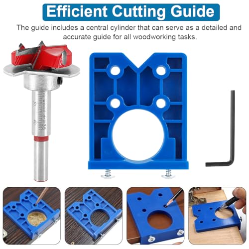 Serplex® 35mm Hinge Jig Drill Bit Set, Concealed Door Hinge Boring Jig Guide with Positioner, Hole Saw Cutter for Cabinet Mounting, Accurate Alignment, Durable Metal Construction, Blue+Orange
