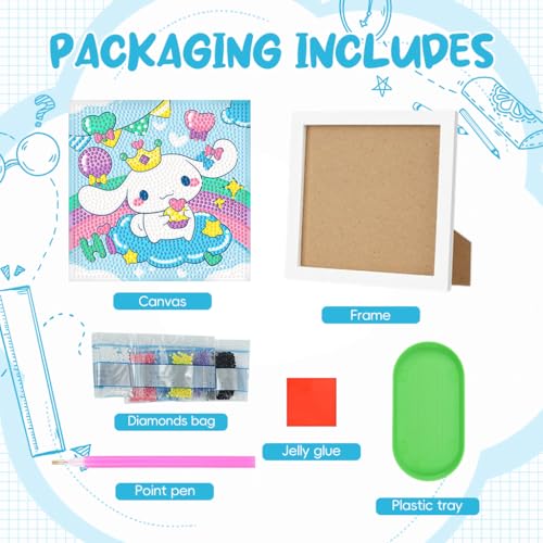 PATPAT® DIY Diamond Painting Kit for Kids 6.7 inches Cute Cinnamoroll Diamond Painting Art with Wooden Frame DIY Diamond Painting Art Desk Decoration Art Craft Gift for Kids 2 PCS