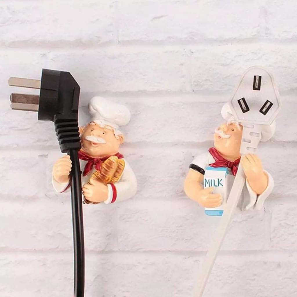 HASTHIP Decorative Power Plug Holder for Kitchen Use with 2 Ceramic Hooks | Wall Organizer