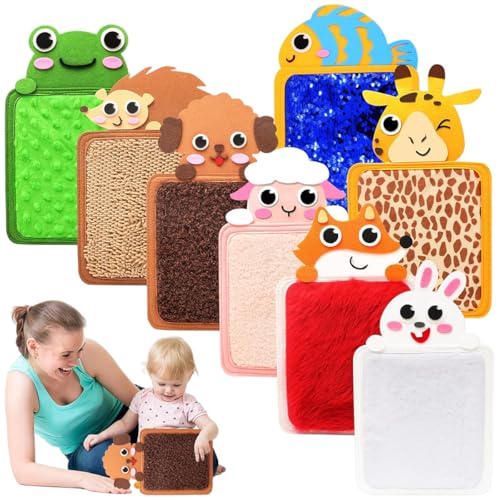 SNOWIE SOFT® 8Pcs Sensory Toys for Toddlers Baby Felt Sensory Mats VariousTextured Cartoon Animal-Themed Tactile Play Mats, Washable Colorful Cartoon Textured Sensory Mat