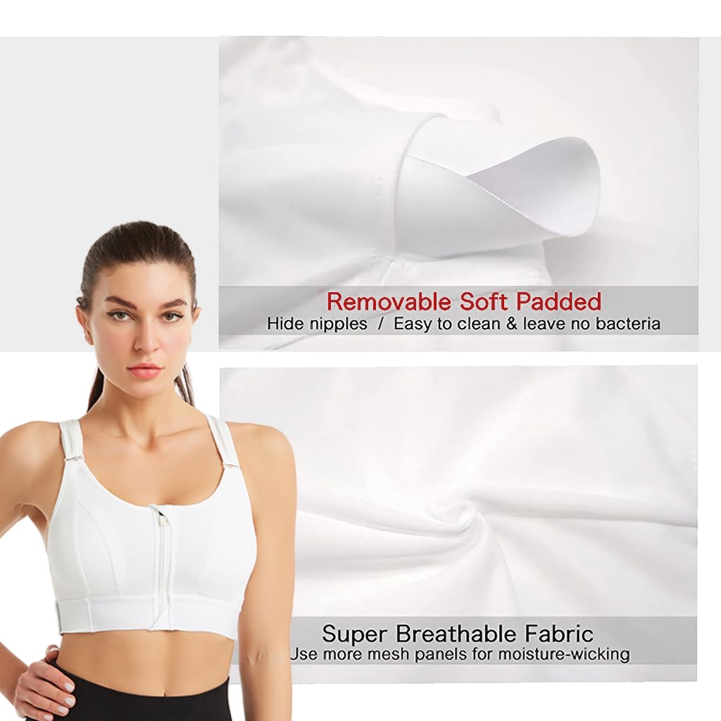 PALAY Sports Bra for Women with Front Zipper and Adjustable Straps | Polyester Padded Racerback