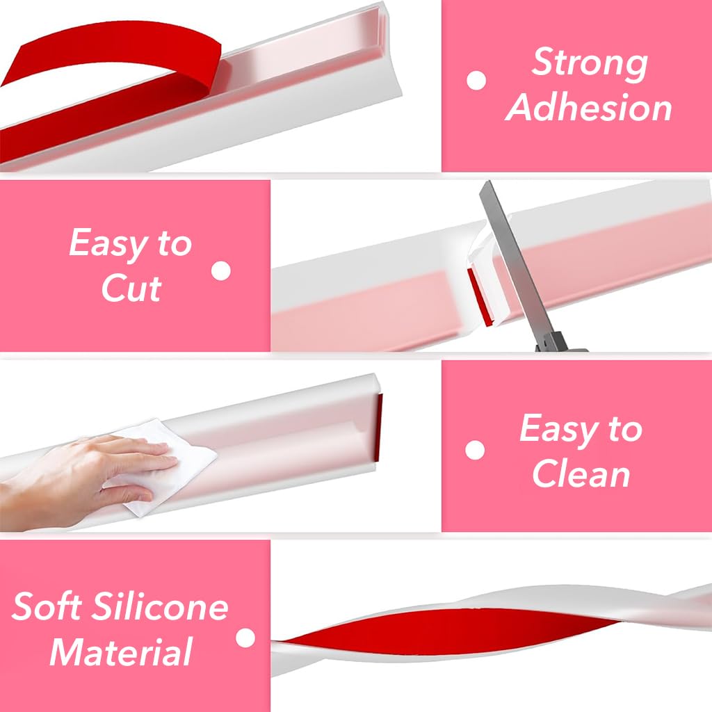 HASTHIP Shower Threshold Water Dam for Bathroom and Kitchen | 39 in Self-Adhesive Flexible TPE Strip