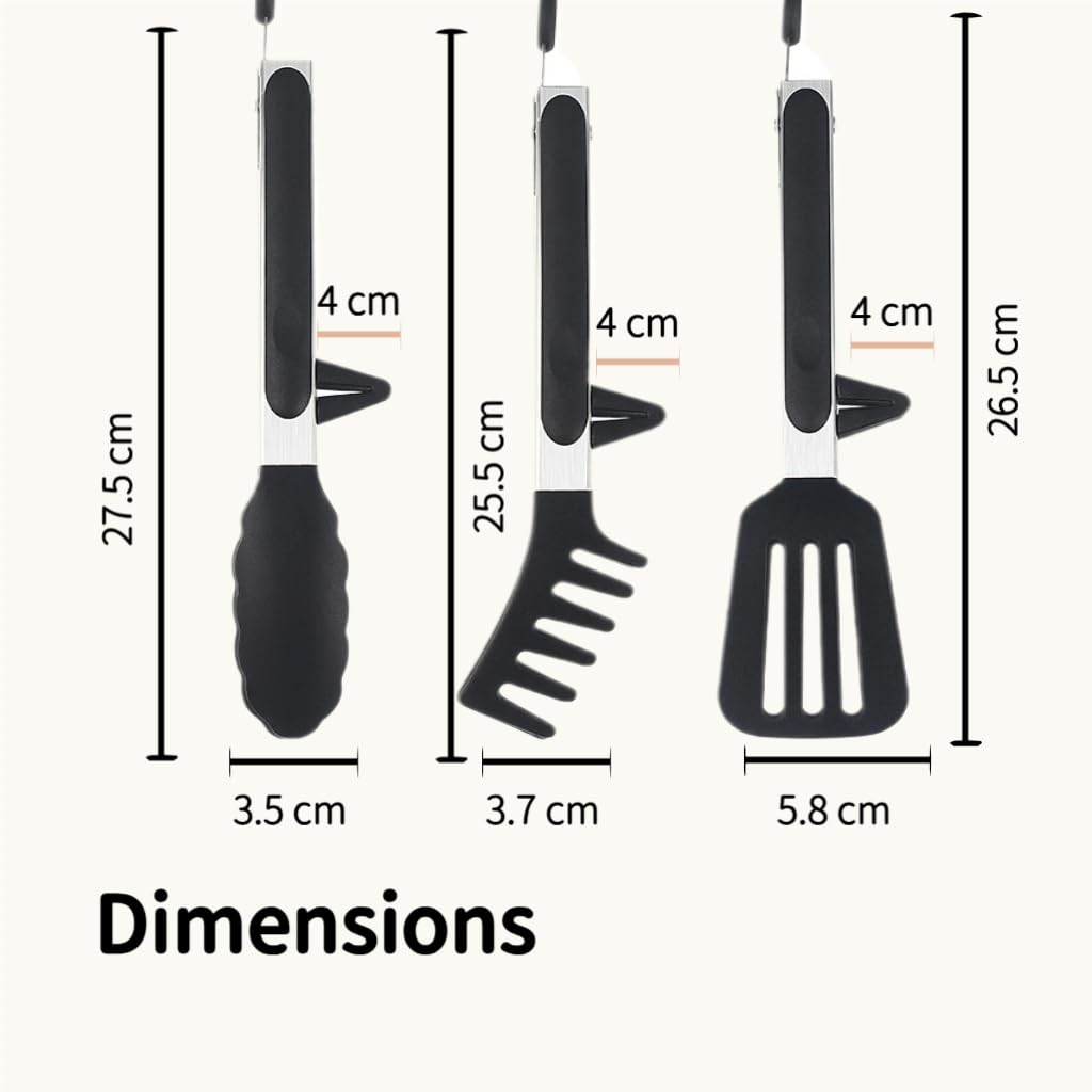 ZIBUYU Kitchen Tongs 9 in Set for Cooking and Serving with Integrated Riser Design | Food Grade Silicone and Stainless Steel