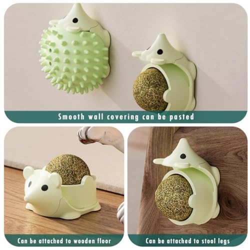 ZIBUYU® BrandName Multi-Functional Interactive Hedgehog Cat Scratcher Toy with Replaceable Catnip Ball, Self-Grooming & Licking, Dust & Moisture Resistant, Wall/Floor Stick, Green, for Indoor Cats