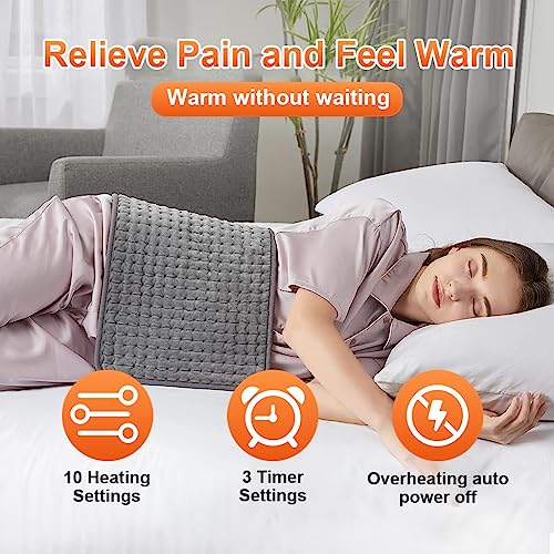 HANNEA® Heating Pad for Back Pain Relief, 12" x 24" Electric Heating Pads for Cramps With Auto Shut-Off, 10 Heat Settings, Moist and Dry Heat Therapy for Neck, Shoulder, Machine-Washable