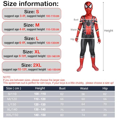 GUSTAVE® Cotton Spiderman Costume For Kids 3D Prints Spider Man Set For 4-5 Years Gift Party Halloween Size M Suggest Height 115-125Cm Multicolor 3PCS