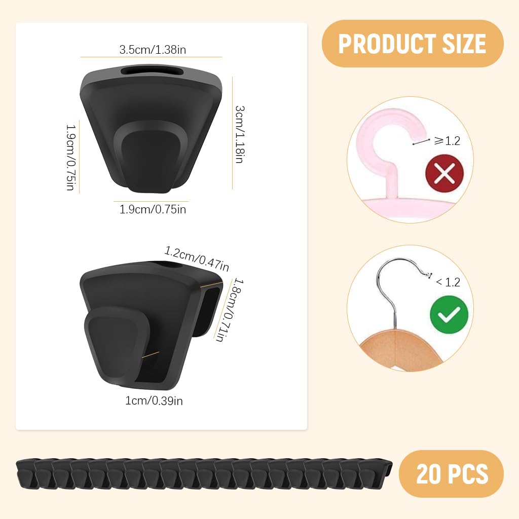 HASTHIP Wardrobe Hanger Connectors for Space Saving Closet Organization 20 pcs | Black Plastic Hooks