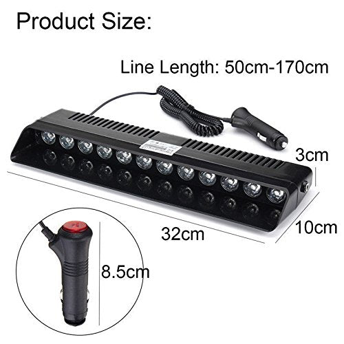 Police Light for Car with 14 Flash Modes and 4 Suction Cups, Red Blue 12V Interior Strobe | Universal for Truck SUV