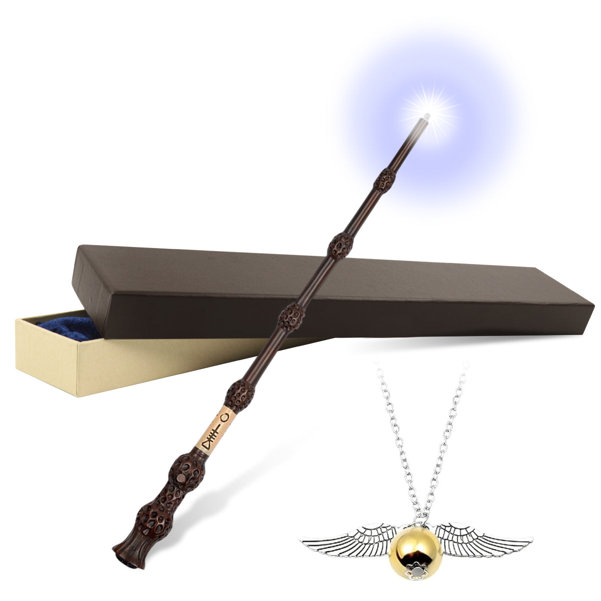 PATPAT Wizard Wand & Golden Snitch Necklace Gift Box Set Illuminating Dumbledore's Magic Wand Resin Made Cosplay Prop Magic Wand Photography Prop Gift for Fans Theme Party Dressing Accessories