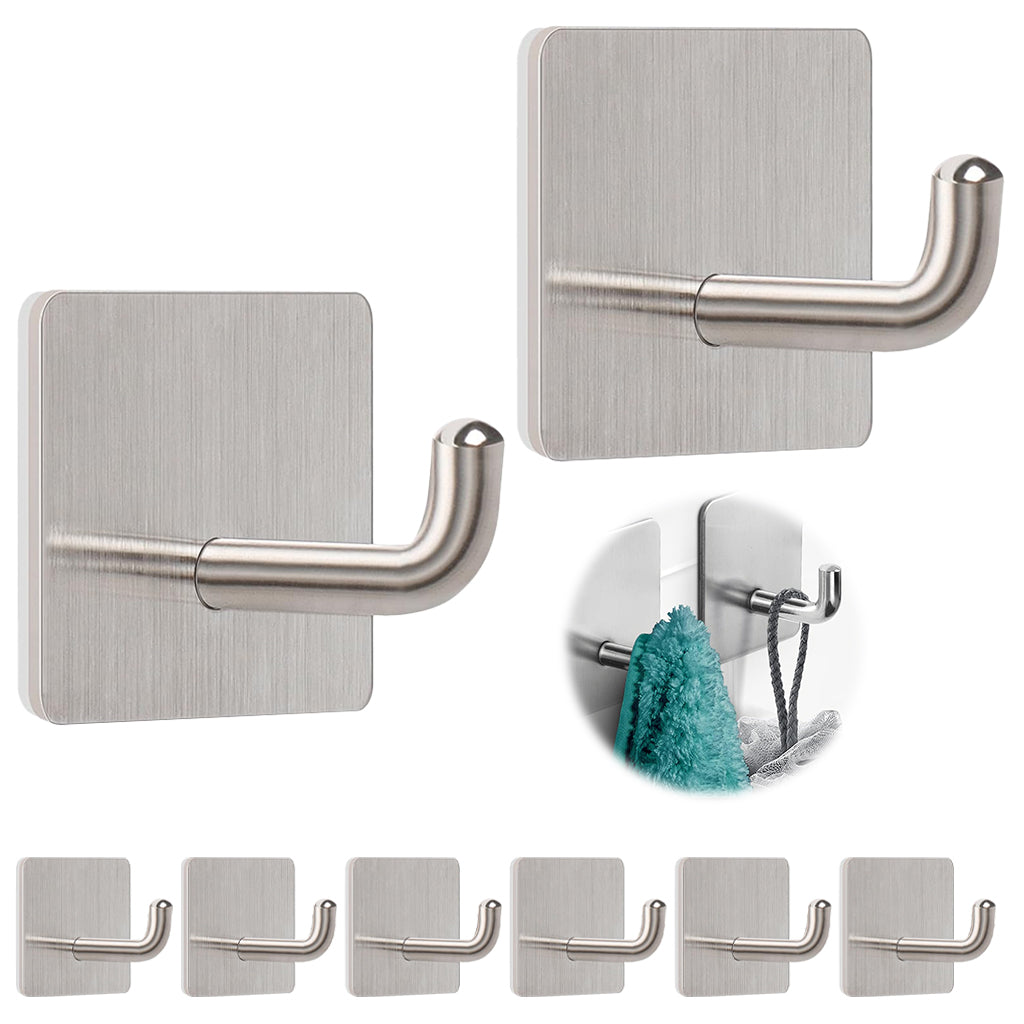 HASTHIP Self Adhesive Wall Hooks Pack of 8, Heavy Duty 6.6lbs Stainless Steel Hooks, Rust-Proof Multipurpose Hooks for Bathroom, Kitchen, Bedroom & Office, Easy Installation, No Drilling Required