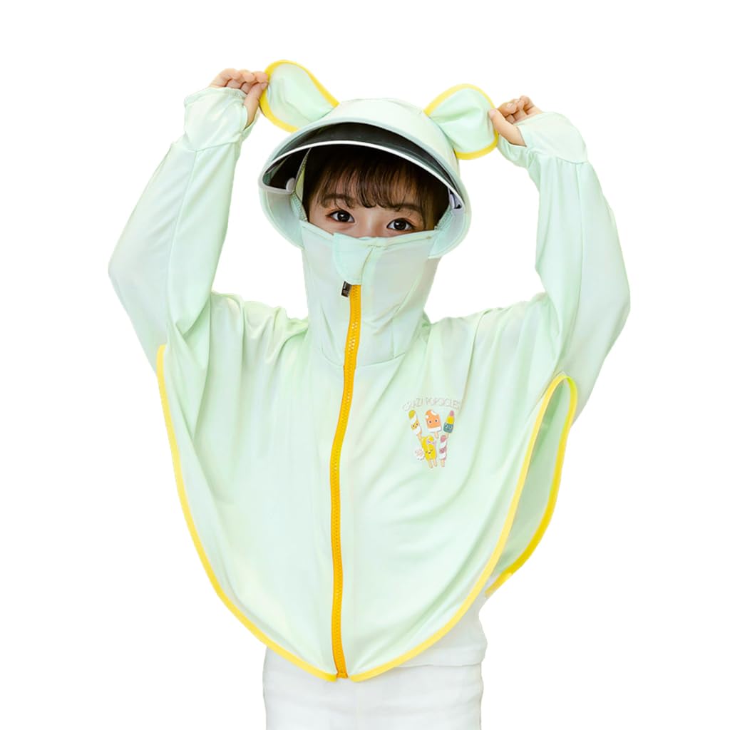 PALAY Sun Protection Hoodie Toddler UV Protection with Protective Goggles Jacket Girls Long Sleeve Shirt UPF50+ Lightweight Hoodie  with Thumb Hole 3-12Years(Suggested height of 120-140cm Green)