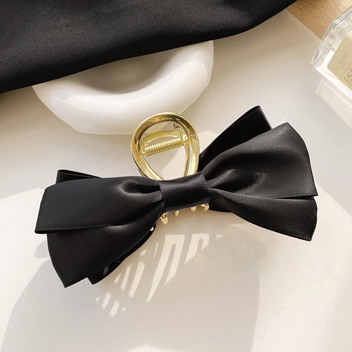 PALAY Large Bow Hair Claw Clips for Women Metal Hair Bow Claw Clip for Medium Thick Hair, Stylish and Elegant Non-slip Strong Hold Big Hair Clamp - Black
