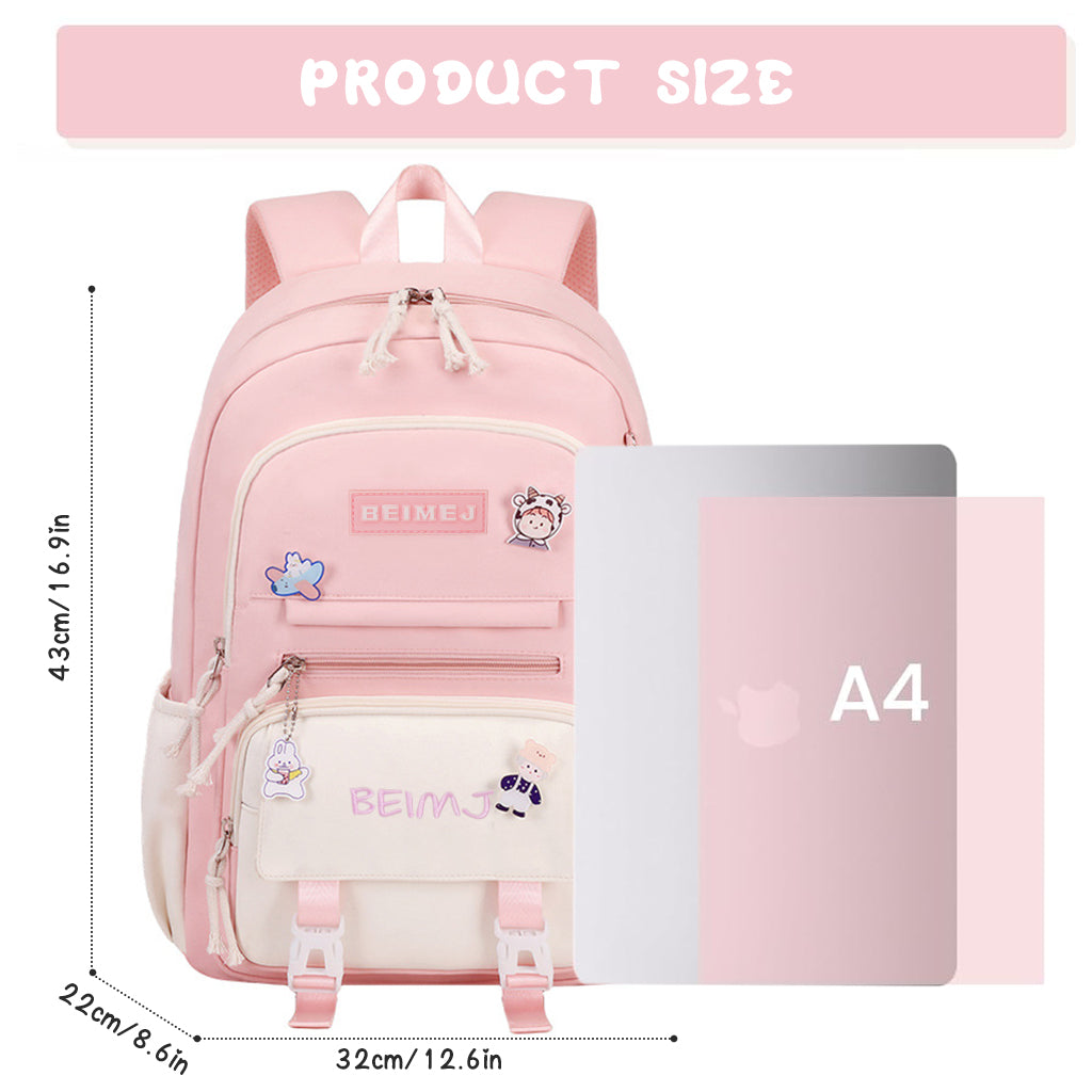 Climberty Girls School Backpack Kawaii Pink School Book Bag Multi Compartment 15.6 inches Travel Backpack School Bag for Girls 6-12 Years Old Birthday Gift Christmas Gift, 32x15x45cm