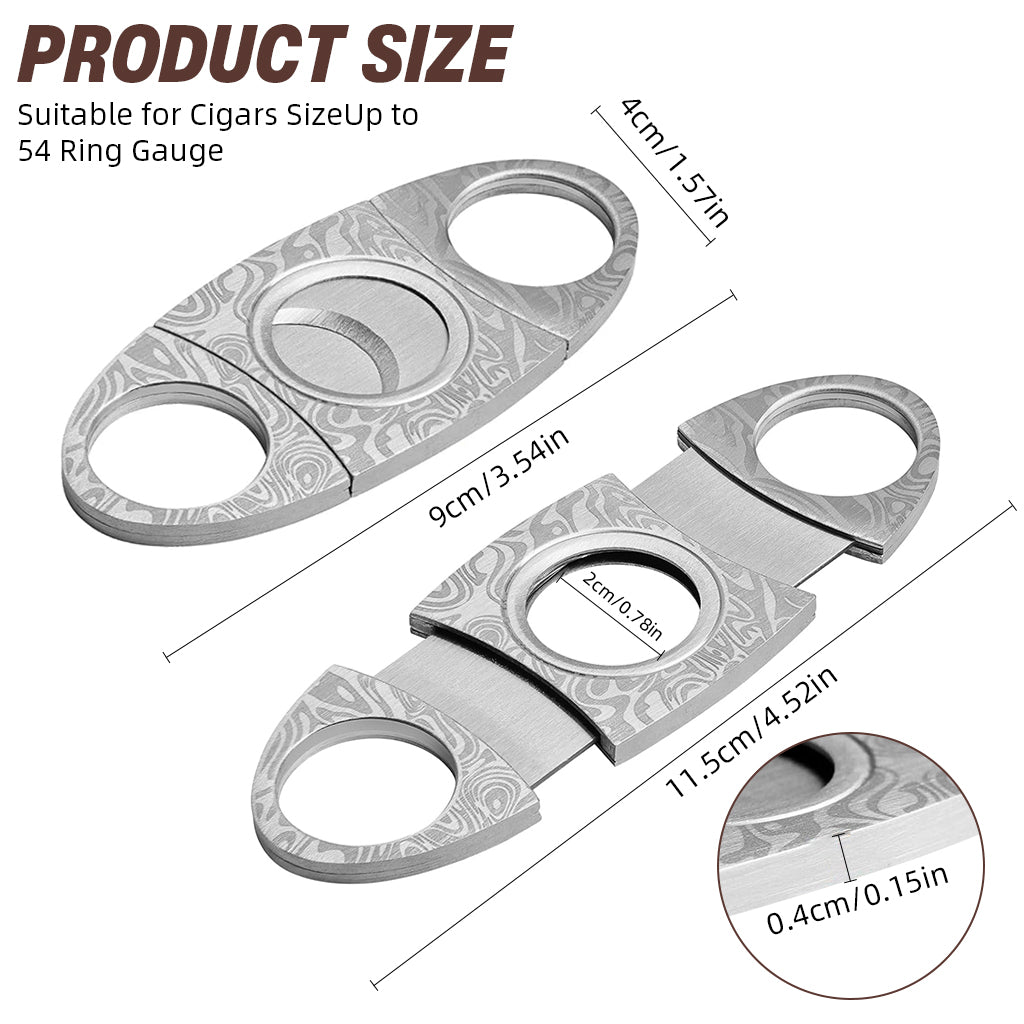 HASTHIP Cigar Cutter Double-Blade Cutter Stainless Steel Guillotine Cigar Cutter with PU Pouch Elegant Etching Patterned Cigar Cutter Cigar Accessories Gift, Silver