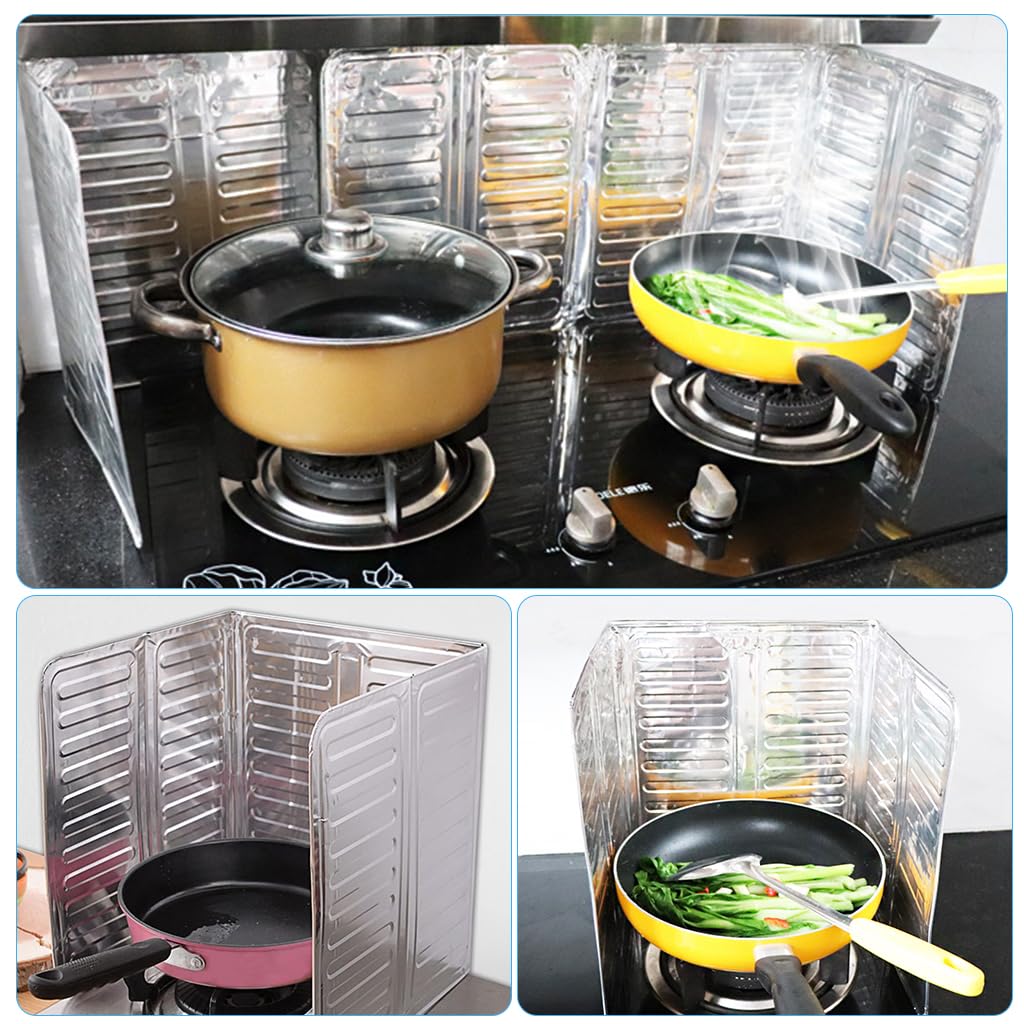 Supvox Kitchen Oil Splash Guard Reuseable Oil Splash Guard One-piece Triple Fold Oil Splash Guard Aluminum Foil Oil Splash Guard for Single Stove Oil Splash Proof Screen Board, 32.5x84cm