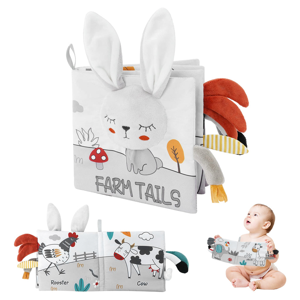 SNOWIE SOFT Baby Cloth Book Cartoon Grey Rabbit Toy Cloth Book Sensory Book Built in Squeaky Toy Baby Cloth Early Sensory Toy Book Sensory Book Gift Toy for Baby Toddler 3-12 Months