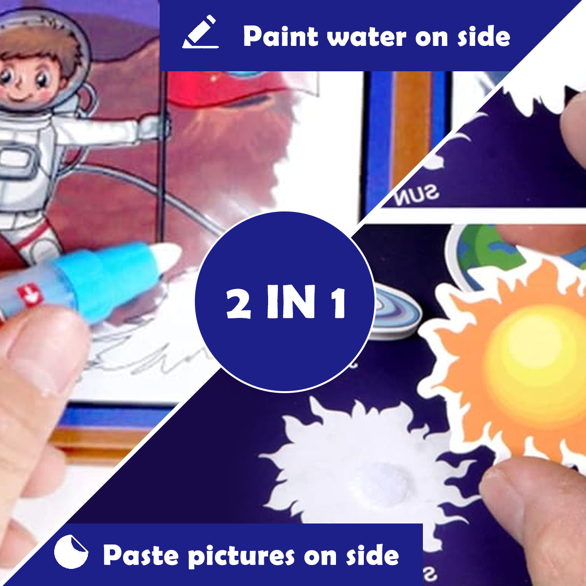 SNOWIE SOFT DIY Coloring Book with Brush Pan Paint by Water Doodle Book for Toddlers Space Man Cartoon Doodle Book Drawing Book Travel Busy Book Birthday Gift for Kids