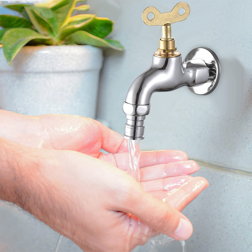 HASTHIP Lockable Faucet Zinc Alloy Rugged Faucet with 2 in 1 Key Water Valve Outdoor Security Key Lock Faucet Prevent Water Theft Universal 1/2'' Thread Water Faucet for Outdoor Spigots