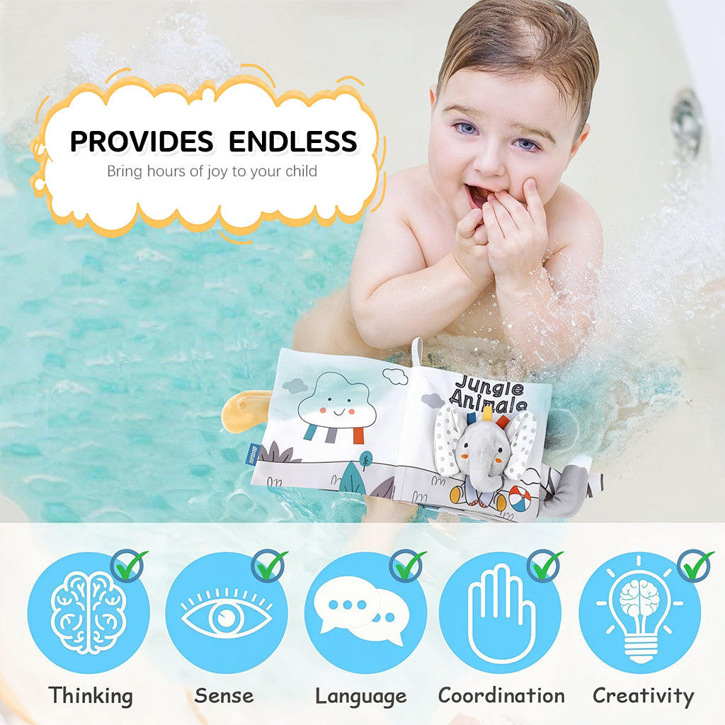 SNOWIE SOFT Baby Cloth Book Cartoon Fluffy Elephant Toy Cloth Book Sensory Book Built in Squeaky Toy Baby Cloth Early Sensory Toy Book Sensory Book Gift Toy for Baby Toddler 3-12 Months