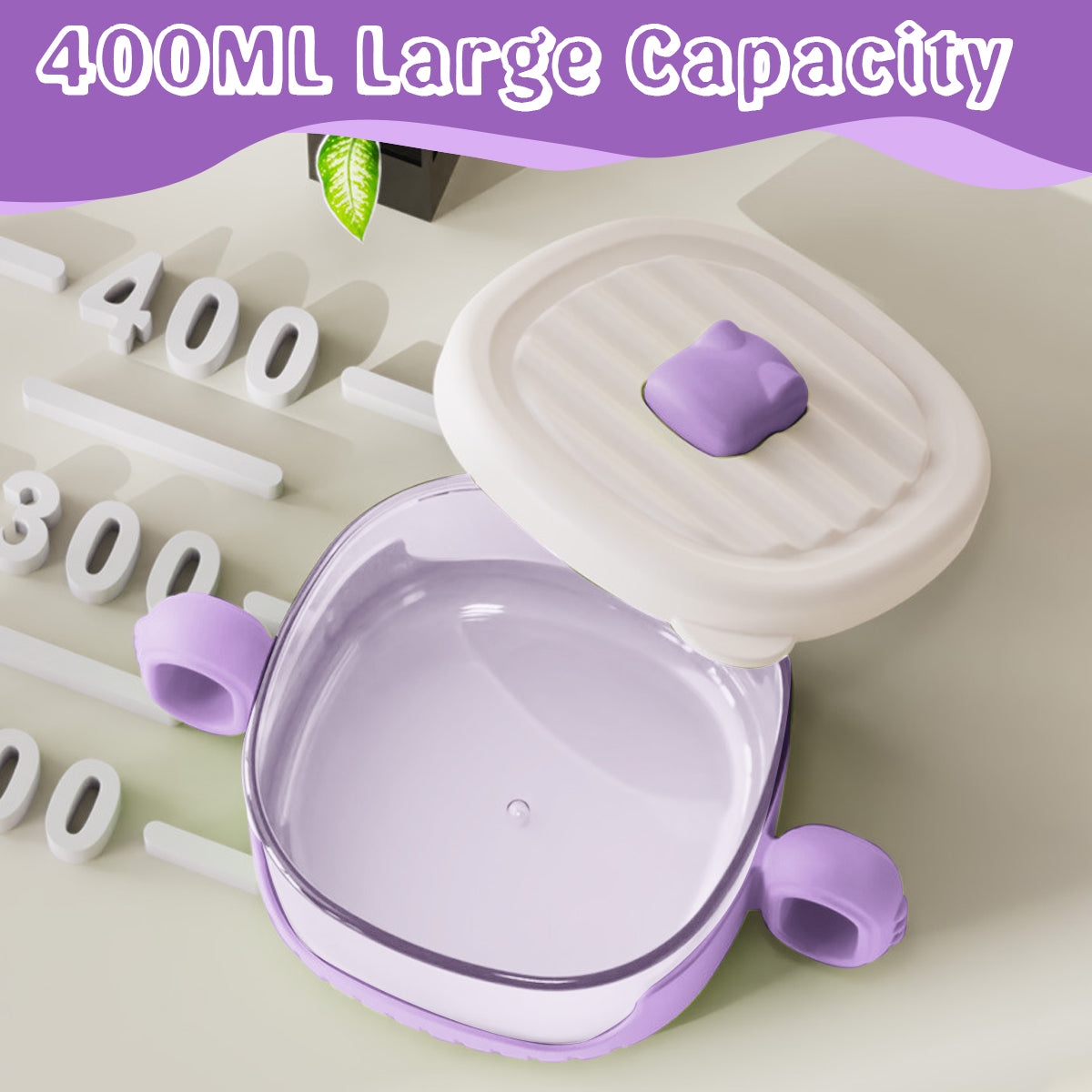 SNOWIE SOFT Baby Bowl with Dual Ears 400ml Baby Food Container with Lid Transparent Food Grade PP Baby Food Bowl with Clip-on Silicone Straw Travel Baby Food Container Snack Bowl