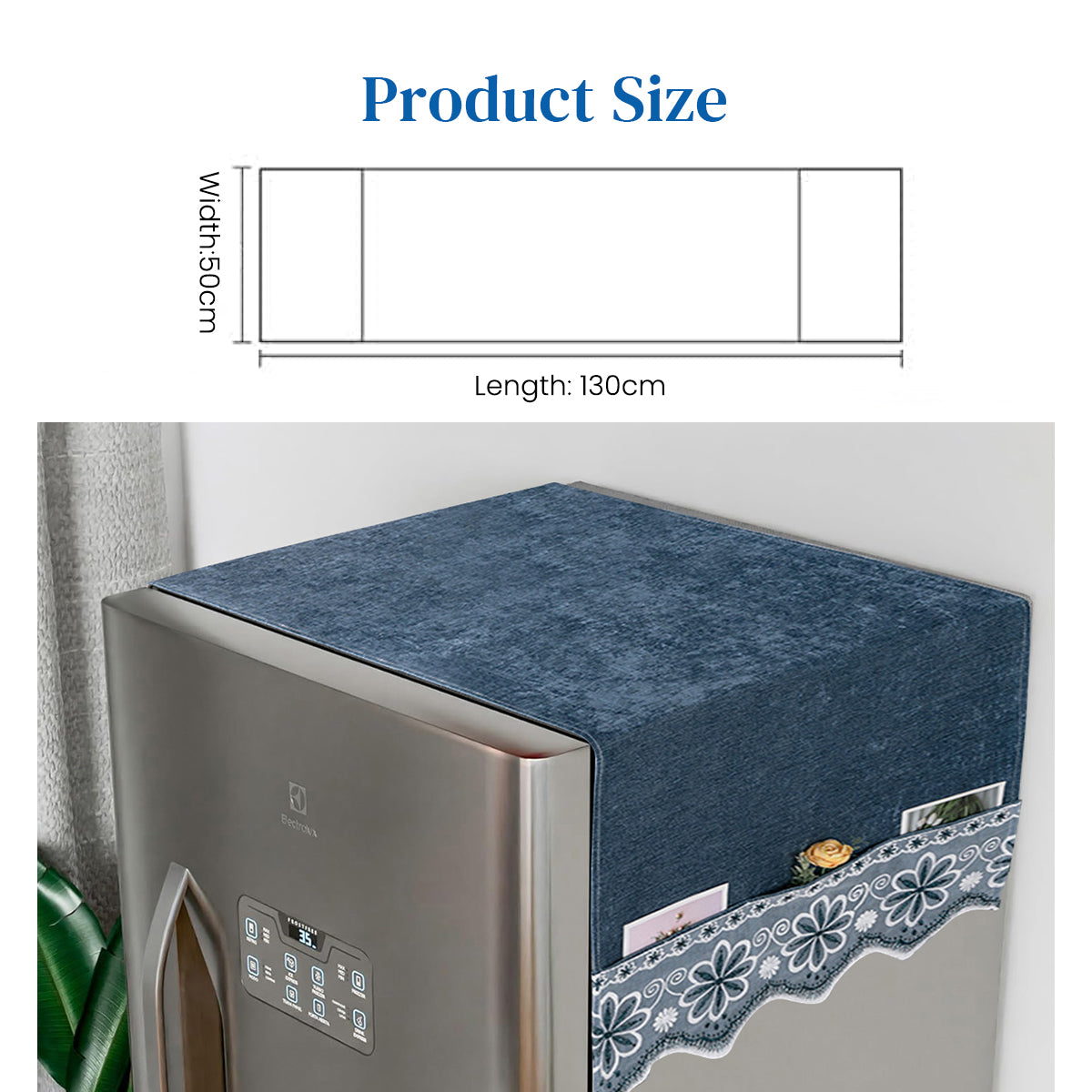 HASTHIP Fridge Cover for Top Single Door, Fashion Print Refrigerator Dust Proof Top Cover  PVC Refrigerator Top Cover for with Utility  Pocket Sundries Washing Machine Organize Bags, 50x130cm