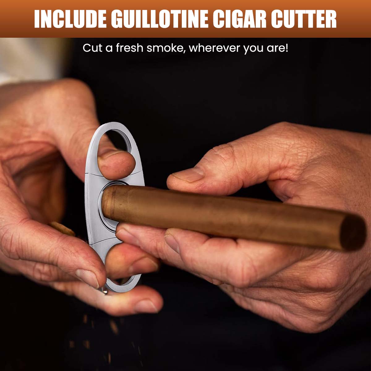 GUSTAVE® Travel Cigar Humidor Case with Cigar Cutter Hard Shell 5 Cigar Capacity Storage Case with Humidifier Disc EVA Protective Foam Liner Design Portable Cigar Box with Lanyard, 23x13x5cm