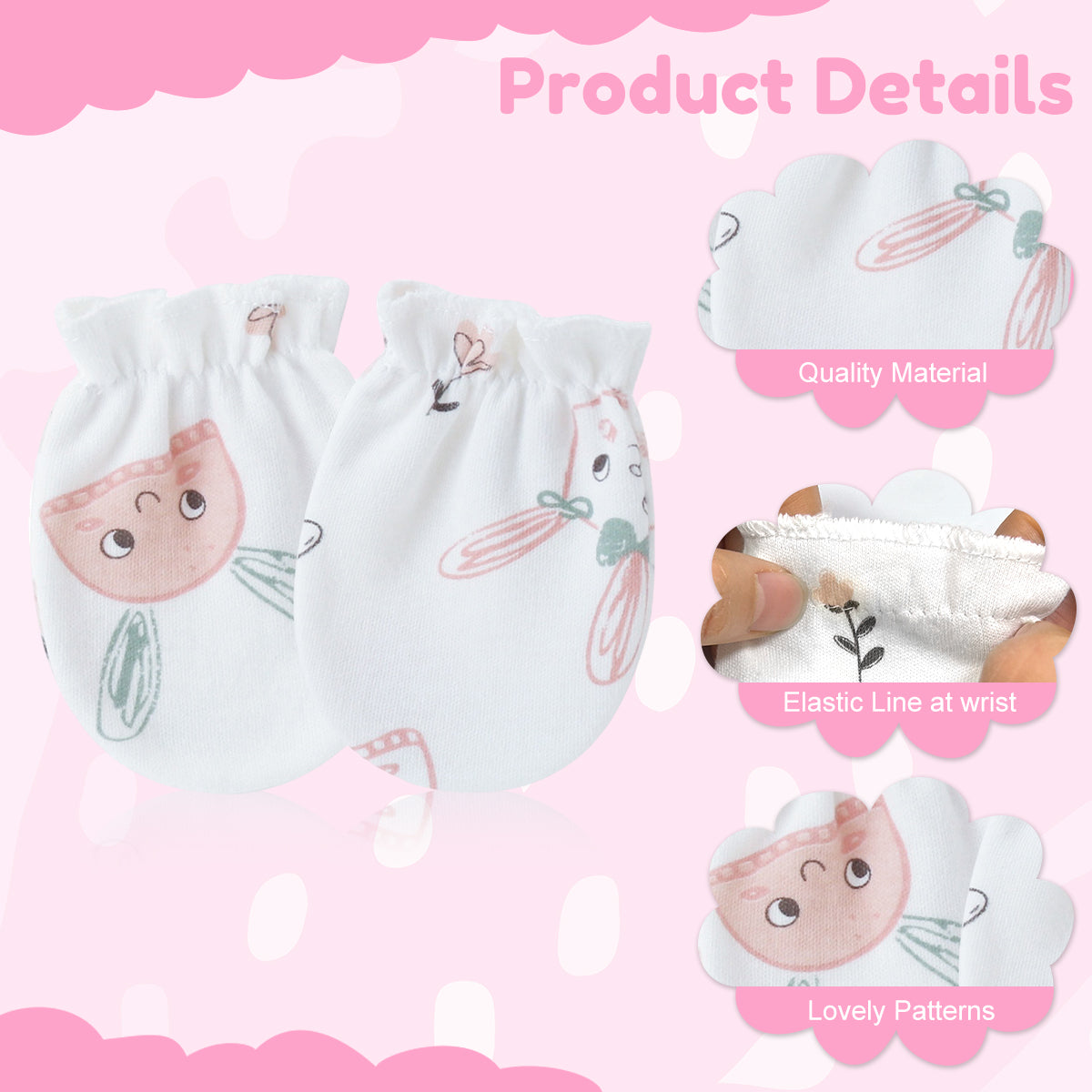 SNOWIE SOFT 6 Pairs Baby Scratch Mittens for 0-12 Months Baby Cute Newborns Mittens Soft Breathable Cotton Print Anti-Lost Elastic Cuff Baby Mittens Baby Shower Gift