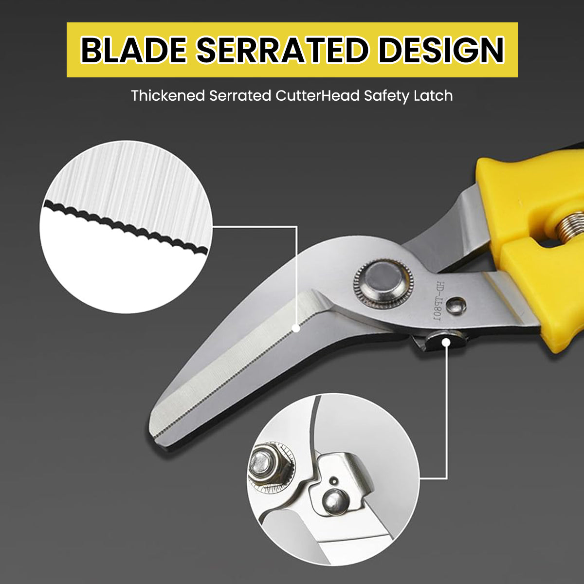 Serplex 8 Inch Heavy Duty Scissors Heavy Duty Tin Snips with Stainless Steel Blade, Tin Snips for Cutting Metal Sheet, Pruning Scissors Garden Scissors Spring Loaded Labor Saving Working Scissors
