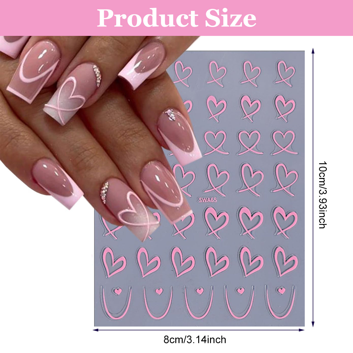 MAYCREATE 8 Sheet Color Nail Decals Decorative Nail Art Decals Sweetly Stylish Heart Charm Nail Decals Self-adhesive 3D Multi Color  Nail Decals for DIY Nail Extension, Craft Art