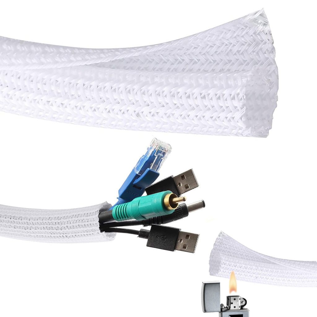 Supvox® 6.6ft Cord Protector Wire Loom Tubing Cable Sleeve Split Sleeving For USB Cable Power Cord Audio Video Cable  Protect Cat Mice From Chewing Cords - White