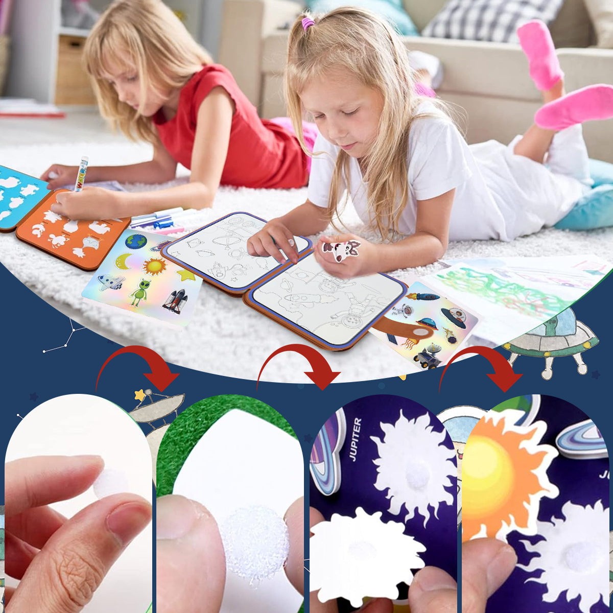 SNOWIE SOFT DIY Coloring Book with Brush Pan Paint by Water Doodle Book for Toddlers Space Man Cartoon Doodle Book Drawing Book Travel Busy Book Birthday Gift for Kids