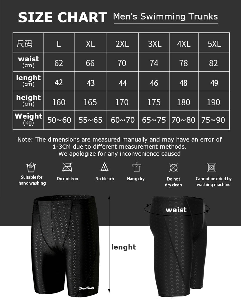 Proberos Men's Swimming Trunks - Quick Dry, Stretchy Polyester with Compression Fit, Close-Fit Swim Shorts for Training, Beach & Pool (2XL, Black)