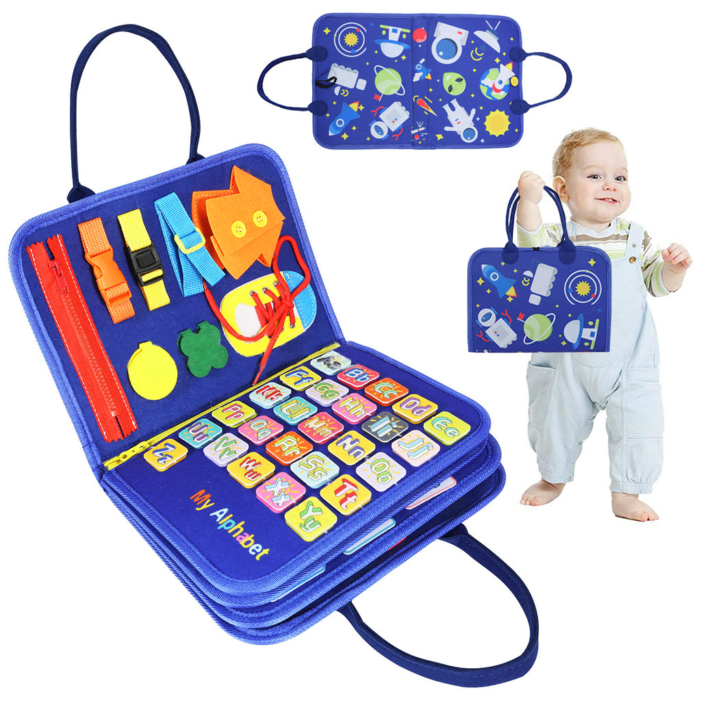 SNOWIE SOFT Cartoon Toddler Busy Board, Montessori Toys for Boys Girls 1 2 3 Year Old, Early Educational Activity Baby Sensory Toy with Learn to Lace, Zipping, Toy Develop Basic Skills for Travel